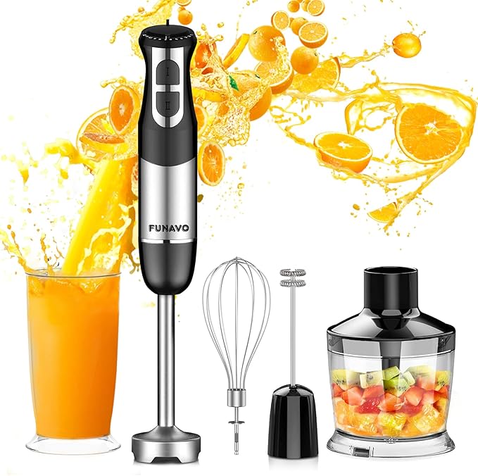 Hand Blender 800W 5-in-1 Immersion Hand Blender 12-Speed Multi-function Stick Blender with 500ml Chopping Bowl Whisk 600ml Mixing Beaker Milk Frother Attachments BPA-Free