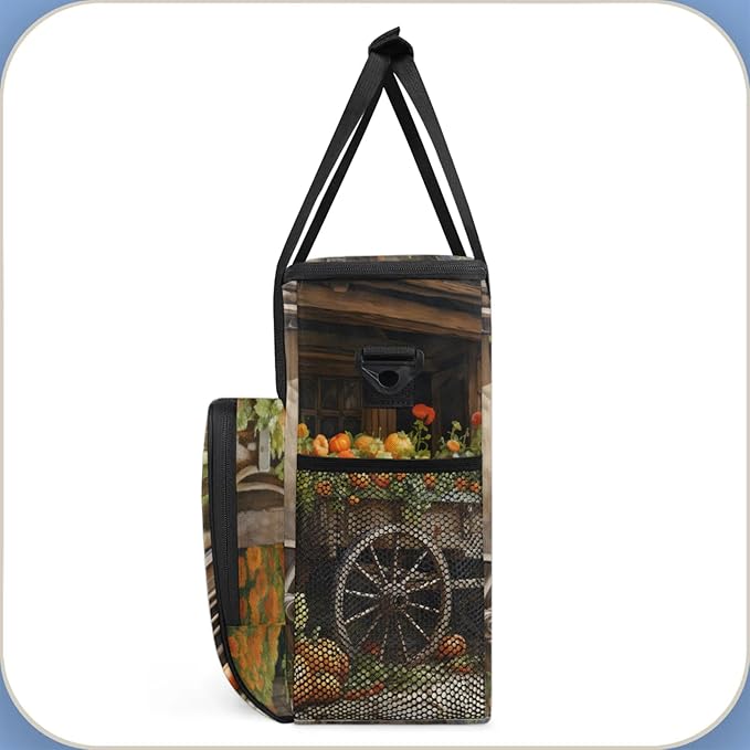 Farmhouse Pumpkin Coffee Maker Travel Bag for Keurig K-Mini/K-Mini Plus Insulated Waterproof Tote with Pockets for K-Cup Portable Single-Serve Brewer Case