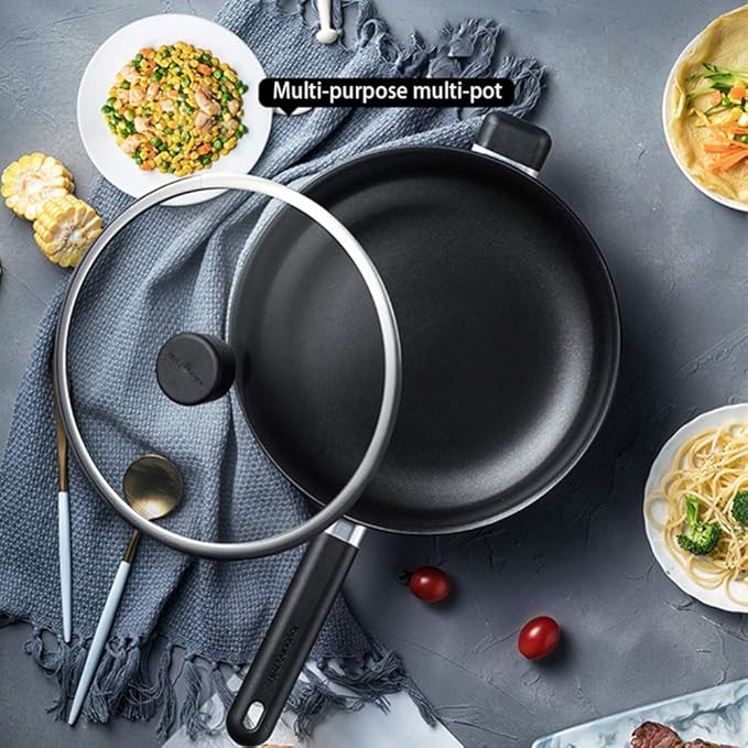 Cookware-Set 3-PieceCooking Pot Set with Glass-Lids All Types of Cookers Induction Gas Ceramic Electric (1 Cooking Pots 1 Frying Pan 1 Saucepan Without Lid) Saute Pans
