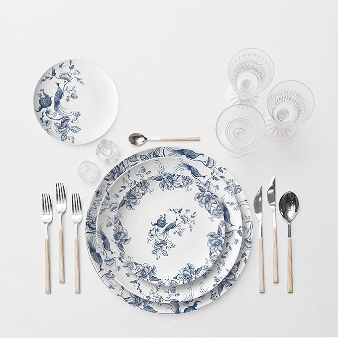 ceramic plate set for 4 24 piece bone china dinnerware set blue and white floral bird porcelain dishes sets for wedding housewarming hotel