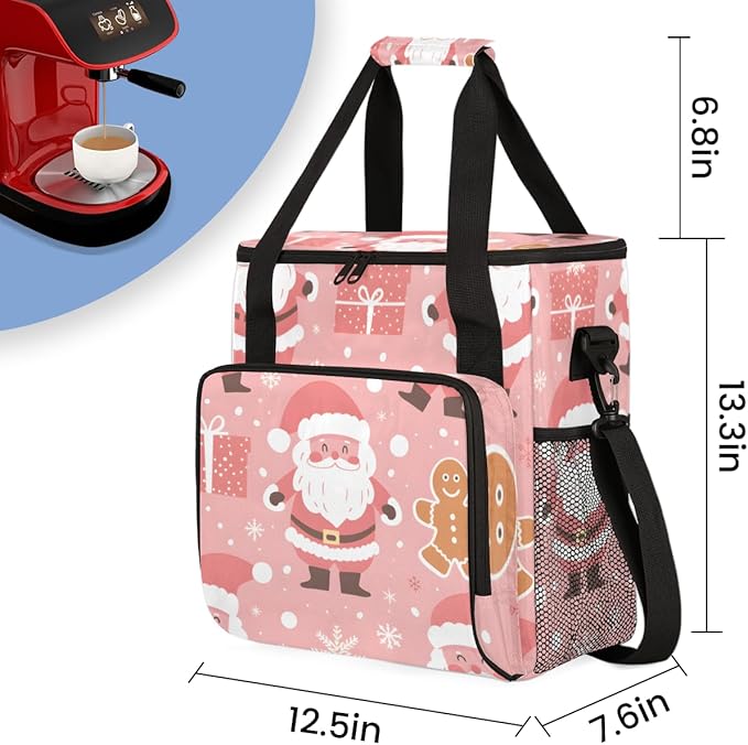 Fantastic Santa Claus Coffee Maker Carrying Bag Xmas Santa Claus Travel Storage Bag Compatible with K-Mini or K-Mini Plus Single Serve Coffee Brewer Carrying Case with Pockets &amp Shoulder Strap