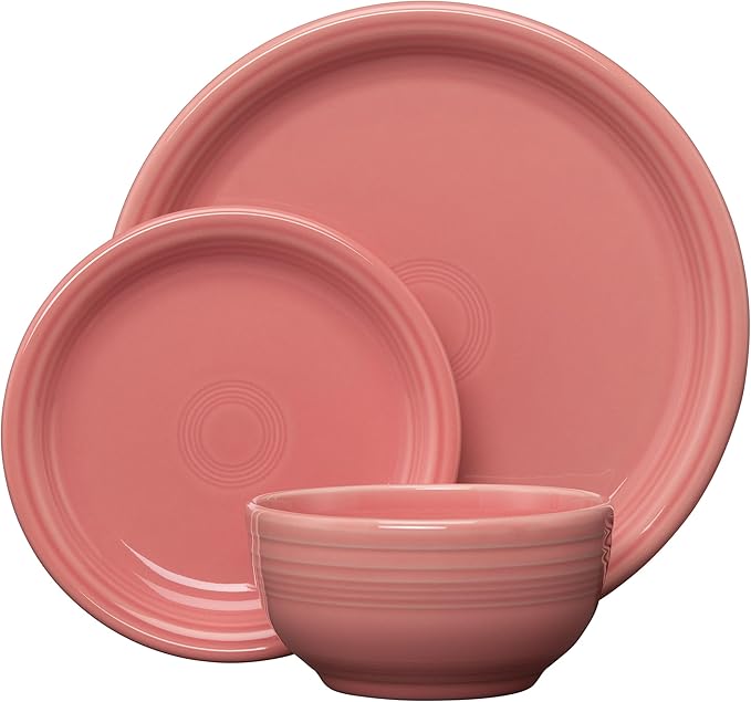 Fiesta® Bistro Coupe 3-Piece Dinnerware Set – Durable Ceramic Lead-Safe Dishwasher/Microwave/Oven Safe – Made in USA Dinnerware - Peony