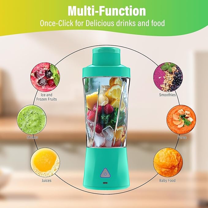 Portable Blender 360W Personal Blender for Shakes and Smoothies for Kitchen 24 Oz BPA Free Traveling Juicer Cup and Lid with 6 Blades Self Cleaning Portable Juicer for Kitchen/Travel/Gym Green
