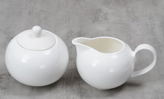 Bone China Coupe Shape Elegance White Sugar &amp Milk Pot Set