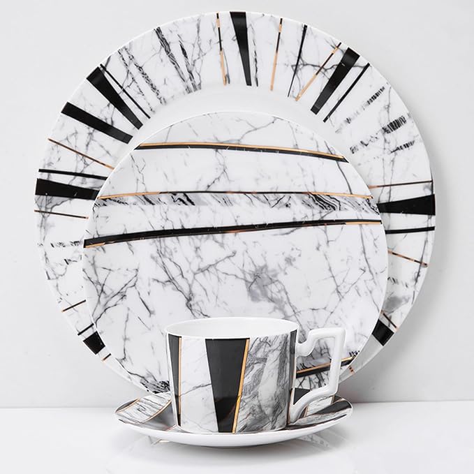 European Style Dinnerware Set Service for 6 Bone China Dinnerware Sets Unbreakable Porcelain Dinner Sets Coffee Cup and Saucer Tableware Set Steak Dinner Plates Dish Set Marbling-04