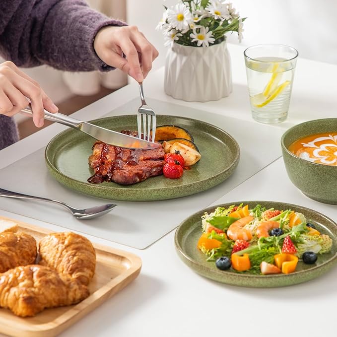 vancasso ZERMATT Stoneware Plates and Bowls Sets for 6 18 Pieces Dinnerware Set for Kitchen Chip Resistant Reactive Glaze Dishes Dishwasher &amp Microwave Safe Green