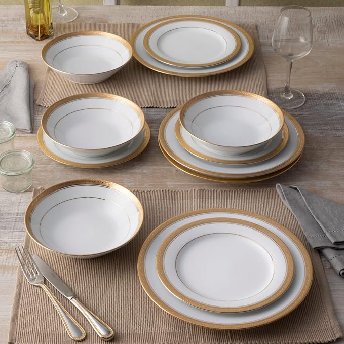 Noritake Crestwood Gold 12-Piece Dinnerware Set Service for 4