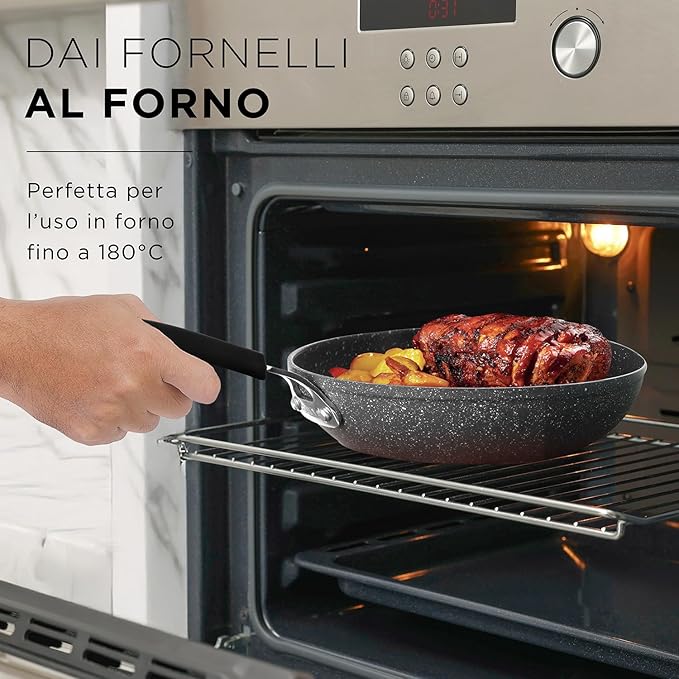 New Petra Dark Pot and Pan Set Non-Stick Induction and Oven up to 180°C Pot Holder and Spoon (4 Pieces)