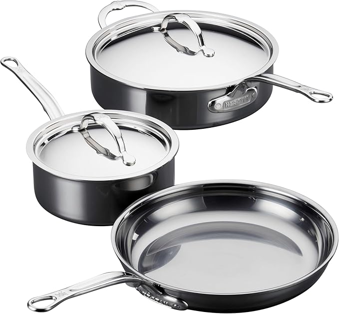 Hestan - NanoBond Collection - Titanium Stainless Steel 5-Piece Essential Cookware Set - Toxin PFAS &amp Chemical Free Clean Cookware Induction Cooktop Compatible