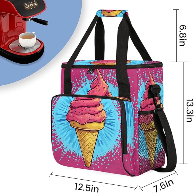 Ice Cream Coffee Maker Travel Bag Pink Insulated Grocery Bag Travel Picnic Leakproof Cooler Bags With Shoulder Strap