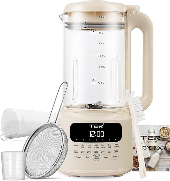 Nut Milk Maker Machines TER 10-in-1 Automatic Soy Milk Maker Glass