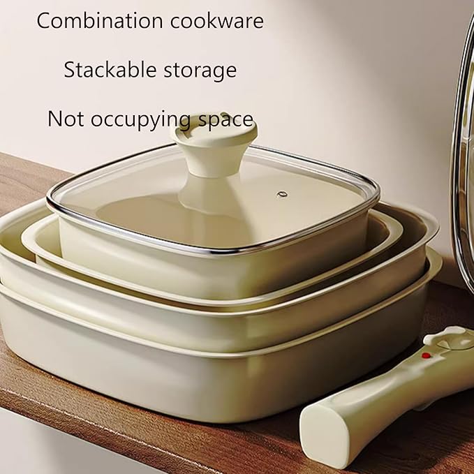 Pots and Pans Set Nonstick Kitchen Cookware Sets with Removable Handle Stackable Cooking Pot Set with Glass Lids Dishwasher-Safe