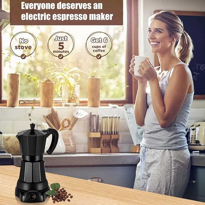 SHANGSKY Coffee Pot Electric Moka Pot 6 Cup Espresso Coffee Maker Cafeteras Electricas Italian Coffee Maker Espresso Makers Portable Aluminum Electric Mocha Pot Coffee Machine Moka Maker