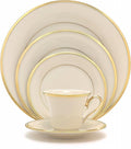 Lenox Dinnerware Set Eternal 5-Piece Place Setting 24-Karat Gold Accents Set Service for 1 Made Of Ivory Porcelain Dishwasher Safe Plates Cups And Saucers Home And Kitchen (Ivory 5 Pcs)