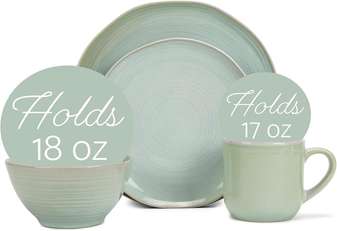 Elanze Designs Reactive Glaze Farmhouse Rustic Boho Ceramic Stoneware Dinnerware 16 Piece Plate Bowl Mug Dish Set - Service for 4 Seafoam Mint Green