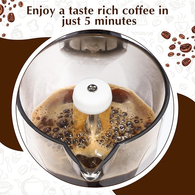 Electric Espresso Maker Transparent Coffee Maker Electric Moka Pot Portable Aluminum Espresso Machine Italian Moka Pot with Detachable Base Coffee Gift for Women Men Home Travel (White6 Cup)