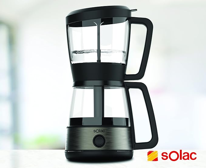 SOLAC SIPHON BREWER 3-in-1 Vacuum Coffee Maker Tea Brewer &amp Water Boiler Brushed Stainless Steel and Black 30 oz
