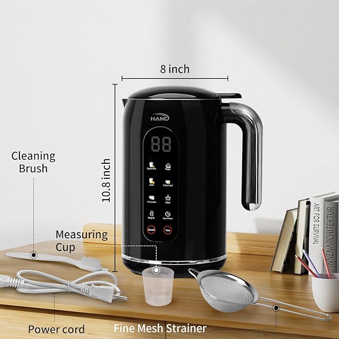 Nut Milk Maker Machine 42oz 8 in 1 Silent Automatic Nut Milk Machine Homemade Soy Milk Oat Puree Almond Milk Maker with Delay Start/Keep Warm/Boil Water/Self-Cleaning Black