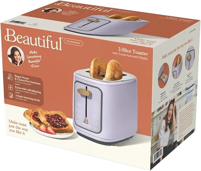 2 Slice Digital Toaster with Touch Control Panel Adjustable Toast Shade Settings Wide Bread Openings Bagel &amp Frozen Modes Removable Crumb Tray (Lavender)