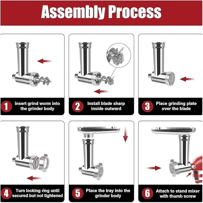 304 Dishwasher Safe Stainless Steel Food Grinder Attachment Compatible for KitchenAid Food Grinder Compatible with Meat Grinder Attachment