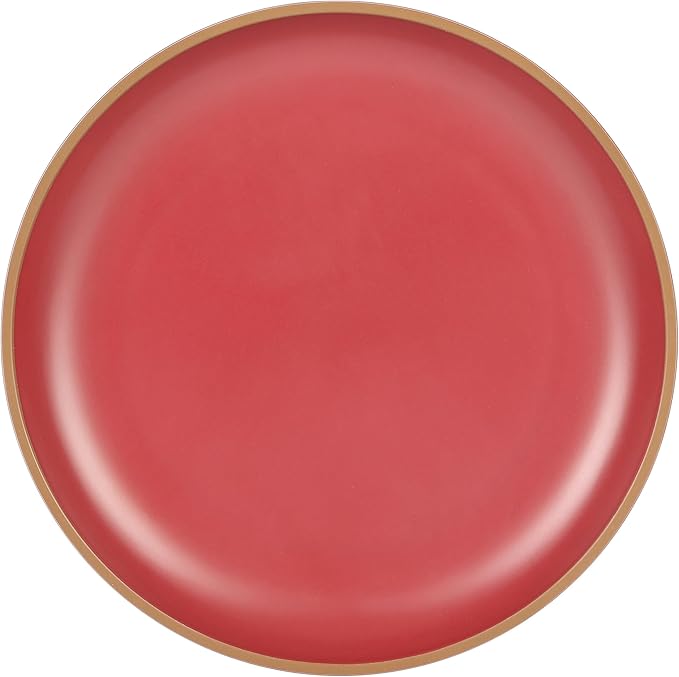 12 Piece Double Bowl Dinnerware Set Red Solid Casual Round