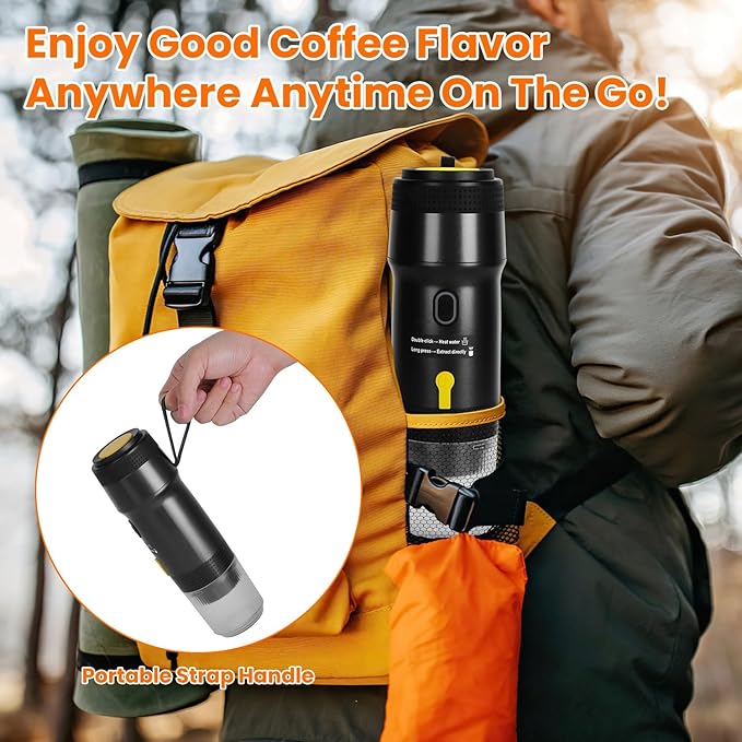 Portable Electric Espresso Machine Self-Heating Cordless Coffee Maker Brewer with Anti-Dry Burn Fit for Travel &amp RV Home Office Car Camping for Ground Coffee/NS/DG Capsules