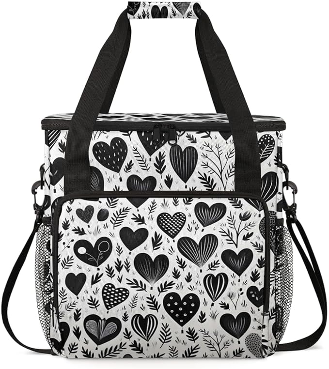 Black heart Grass Coffee Maker Carrying Bag Portable Travel Storage Tote Bag Compatible with K-Mini or K-Mini Plus Single Serve Coffee Brewer Carrying Case with Multiple Pockets &amp Shoulder Strap