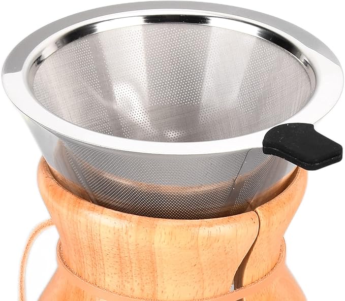Pour Over Coffee Maker Coffee Dripper Brewer Paperless Glass Carafe Coffee Pot with Stainless Steel Filter &amp Wood Sleeve for Home Travel(1000ml)
