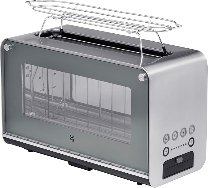WMF Lono Toaster Glas mit Brötchenaufsatz 2 Scheiben XXL motorisierte Toastaufnahme Aufwärm-Funktion 7 Bräunungsstufen Toaster edelstahl matt