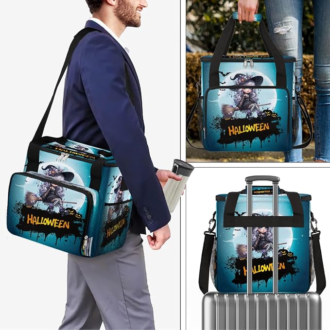 Halloween Pretty Witch Moon Coffee Maker Carring Bag Travel Carrying Storage Tote Bag Compatible with Keurig K-Mini or K-Mini Plus Portable Single Serve Coffee Brewer Case with Pockets for K-cup Pods