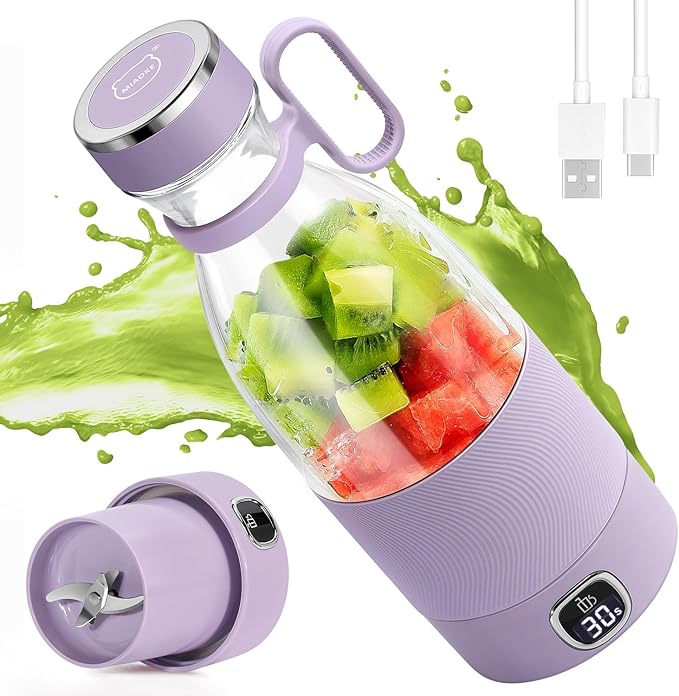 Portable Blender MIAOKE 6 Blades Juicer Cup for Juice Shakes and Smoothies 350ml Mini Blender with Led Display Usb Rechargeable3000Mah Rechargeable Battery for Home Sports Outdoors Travel-Purple
