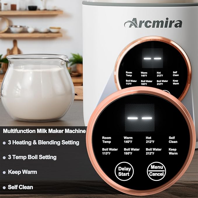 8 in 1 Automatic Nut Milk Maker 10 Blade 35 oz Homemade Oat Soy Plant-Based and Dairy Free Beverages Almond Milk Maker with Delay Start/Keep Warm/Boil Water Soy Milk Maker with Nut Milk Bag