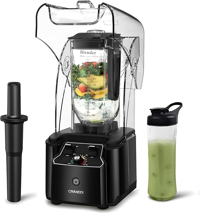 CRANDDI Commercial Quiet Blender K90 with BPA-FREE 80oz Pitcher
