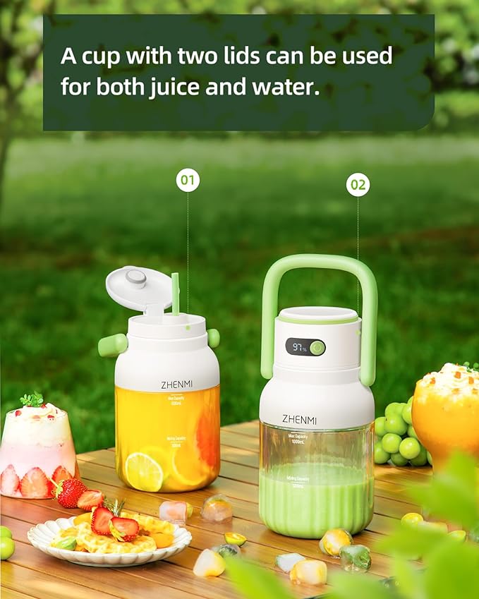 Portable Blender Personal Blender for Smoothies &amp Shakes Cordless 33oz BPA-Free Vessel 18000RPM Motor Leakproof Lid with Sip Spout USB-C Rechargeable Easy-to-Clean Parts (Green)