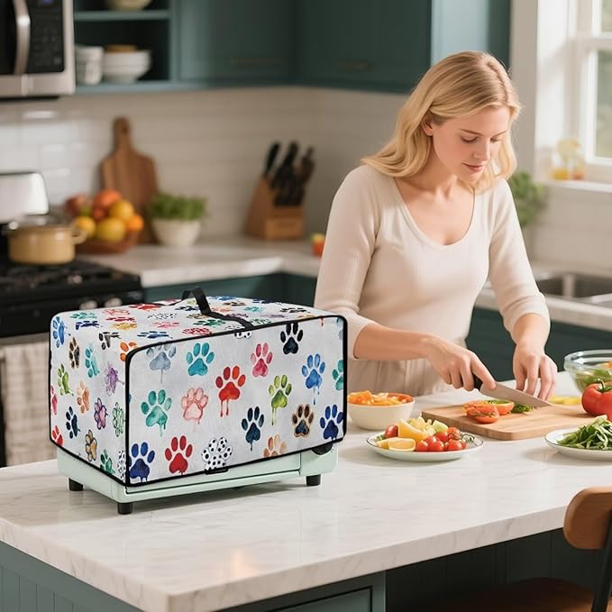 Doojoayie Cute Dog Paw Toaster Cover 8 Slice Appliance Covers for Kitchen Counter 22.5x18.5x 13 Universal Fit Dustproof Protector as Kitchen Decoration