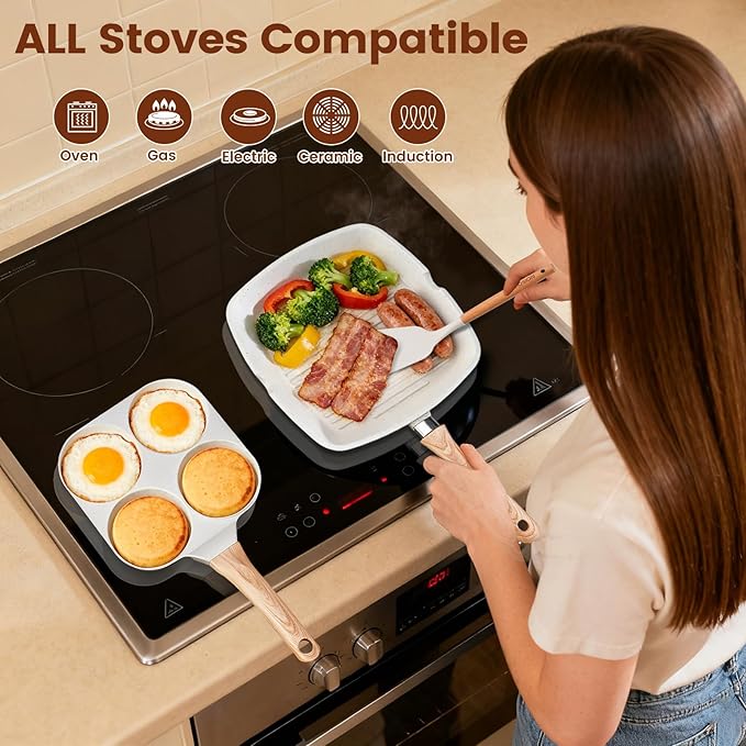 AOSION 27PCS Pots and Pans Set Nonstick Ceramic Cookware Set Healthy Kitchen Cooking Set with Gloves Apron Silicone Tools &amp Pot Protectors Oven &amp Dishwasher Safe PFOA/PFOS FreeIvory