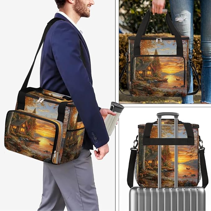 Autumn Lakeside Maple Trees Coffee Maker Carring Bag Travel Carrying Storage Tote Bag Compatible with Keurig K-Mini or K-Mini Plus Portable Single Serve Coffee Brewer Case with Pockets for K-cup Pods