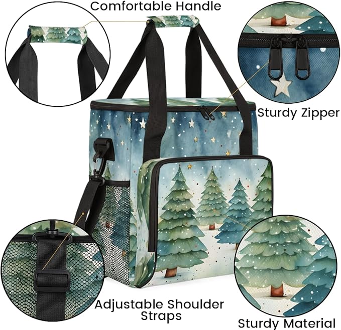 Oil Painting Christmas Tree Coffee Maker Carrying Bag Travel Storage Bag Compatible with K-Mini or K-Mini Plus Single Serve Coffee Brewer Carrying Case with Multiple Pockets &amp Shoulder Strap