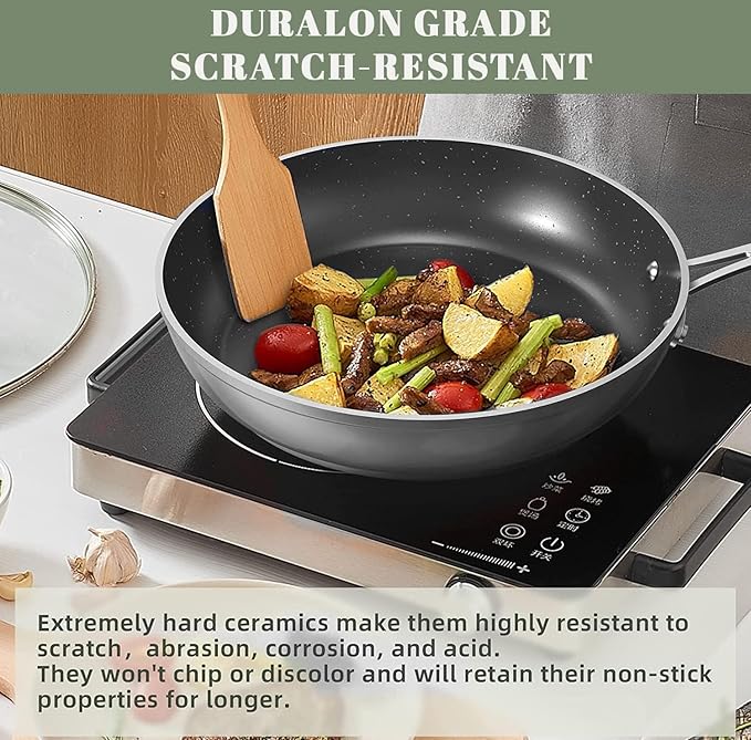 Nuwave 9pc Cookware Set Healthy Duralon Blue Ceramic Nonstick Coated Diamond Infused Scratch-Resistant PFAS Free Oven Safe Induction Ready &amp Evenly Heats Tempered Glass Lids &amp Stay-Cool H