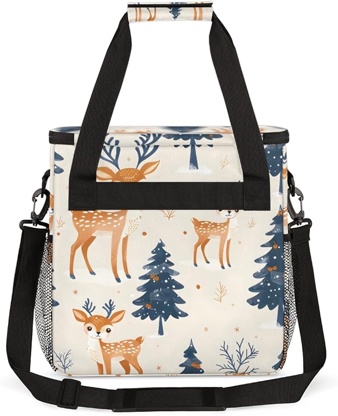 Cartoon Tree Christmas Coffee Maker Carrying Bag Travel Storage Bag Compatible with K-Mini or K-Mini Plus Single Serve Coffee Brewer Carrying Case with Multiple Pockets &amp Shoulder Strap