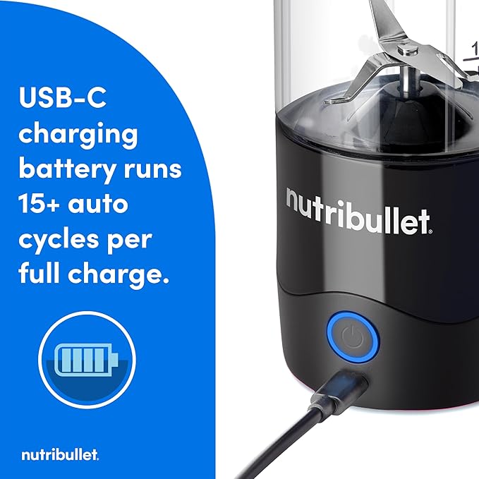 nutribullet Portable Blender Cordless 20oz Vessel Personal Blender USB-C Rechargeable Black NBPB50100K