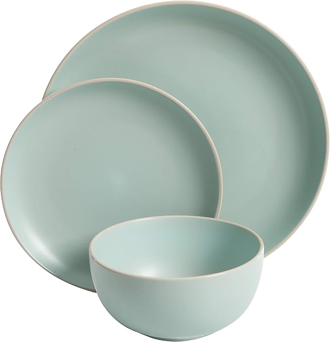 Gibson Home Rockaway 12-Piece Dinnerware Set Service for 4 Grey Matte + Teal Matte