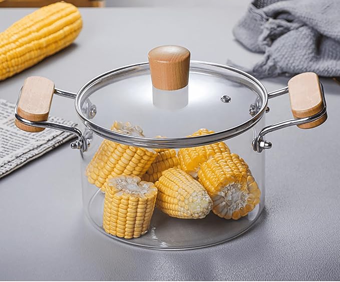 Glass Cooking Pot With Lid Glass Pot Glass Cookware Set Transparent Double-ear Glass Pot With Lid Heat Handles Large-capacity Induction Cooker Gas Stoves Open Fire For Soup Milk(3.5l)