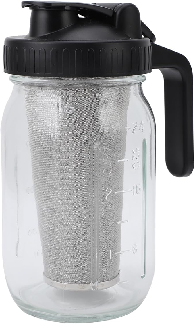 Cold Brew Coffee Maker Pitcher Iced Coffee Maker with Stainless Steel Thick Glass Jar Spout Lid and Handle Dishwasher Safe (1000ml)