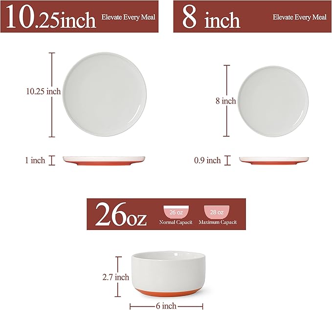 24 Piece Dinnerware Set Dual Glaze Stoneware Plates and Bowls Sets Modern Dinner Plate Salad Plate Cereal Bowl Dish Set for 8 Microwave and Dishwasher Safe Stardust Glaze White