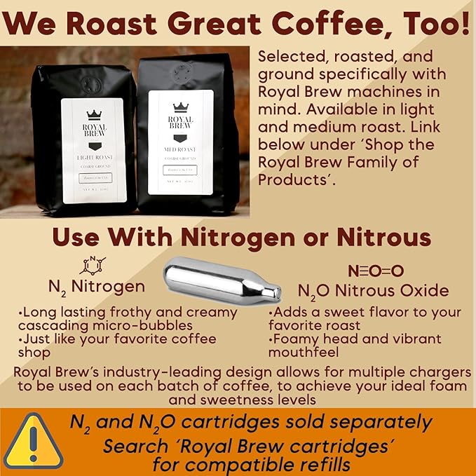 The Original Royal Brew Nitro Cold Brew Coffee Maker - Gift for Coffee Lovers -128 oz Extra Large Home Keg Nitrogen Gas System Coffee Dispenser Kit - Use Nitrogen or Nitrous Oxide