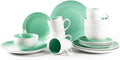 Stoneware Coupe Shape 16pc Dinnerware Set Outside White + Inside Teal