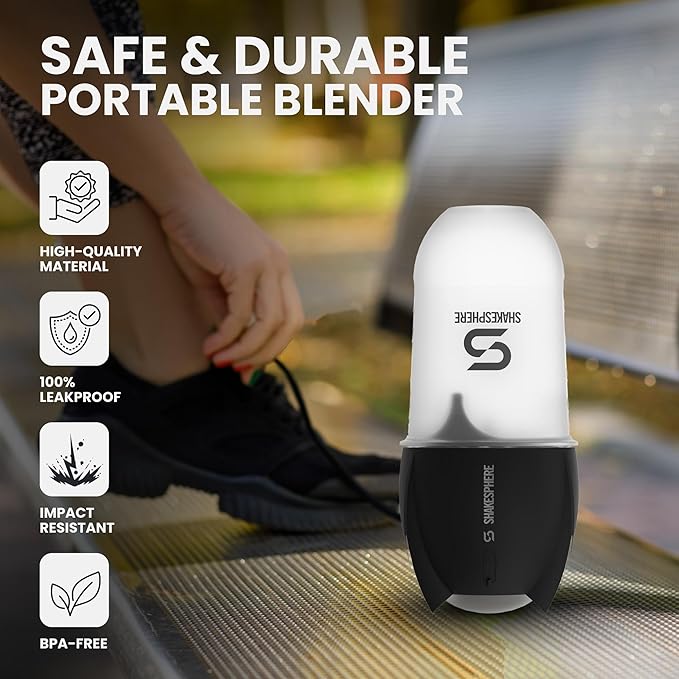 SHAKESPHERE Portable Blender for Shakes and Smoothies – 19oz Electric Personal Blender with Clear Tritan Cup USB-C Rechargeable Compact and Powerful for Travel Gym and Workout – Black
