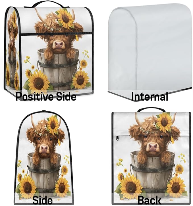 cfpolar Kitchen Aid Mixer Cover Compatible with 6-8 Quarts Sunflower Cute Highland Cattle Stand Mixer Cover Kitchen Aid Mixers Accessories Appliance Organizer Bag Dust Covers with Zipper Pocket
