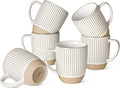 LE TAUCI Coffee Mugs 16 ozCeramic Mug Set Embossment Cups for Latte Hot Tea Cappuccino Mocha CocoaSuit For Housewarming Wedding- 3.8 inch Set of 6 Arctic White